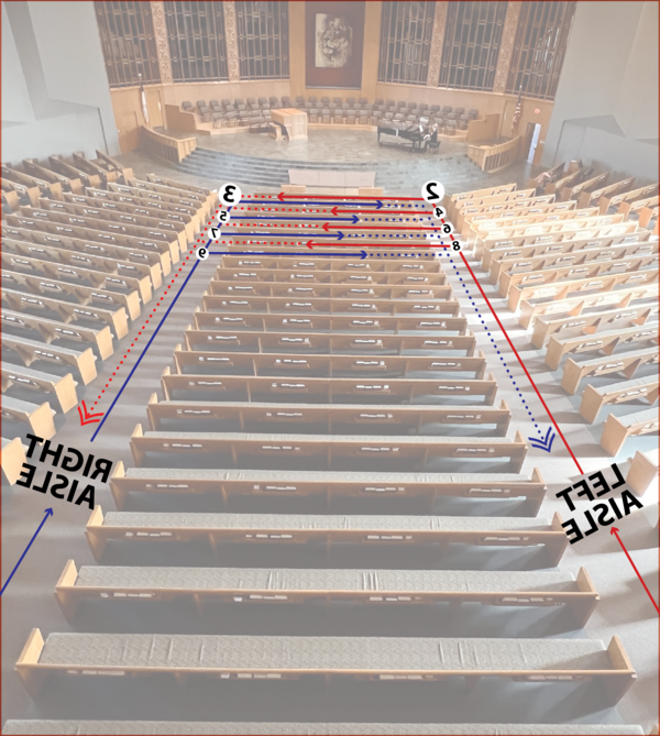 Diagram of the University Church with arrows indicating marching direction